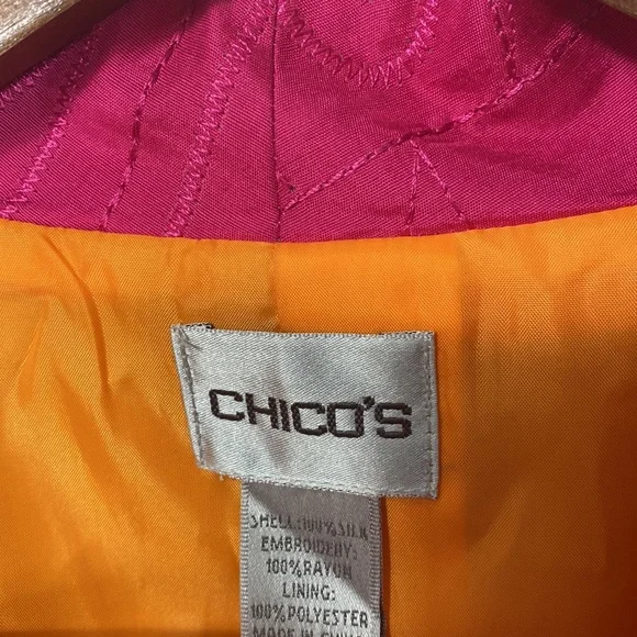 Chico’s Embroidered Topper Jacket 100% Silk Pink Size 1 - Picture 3 of 3